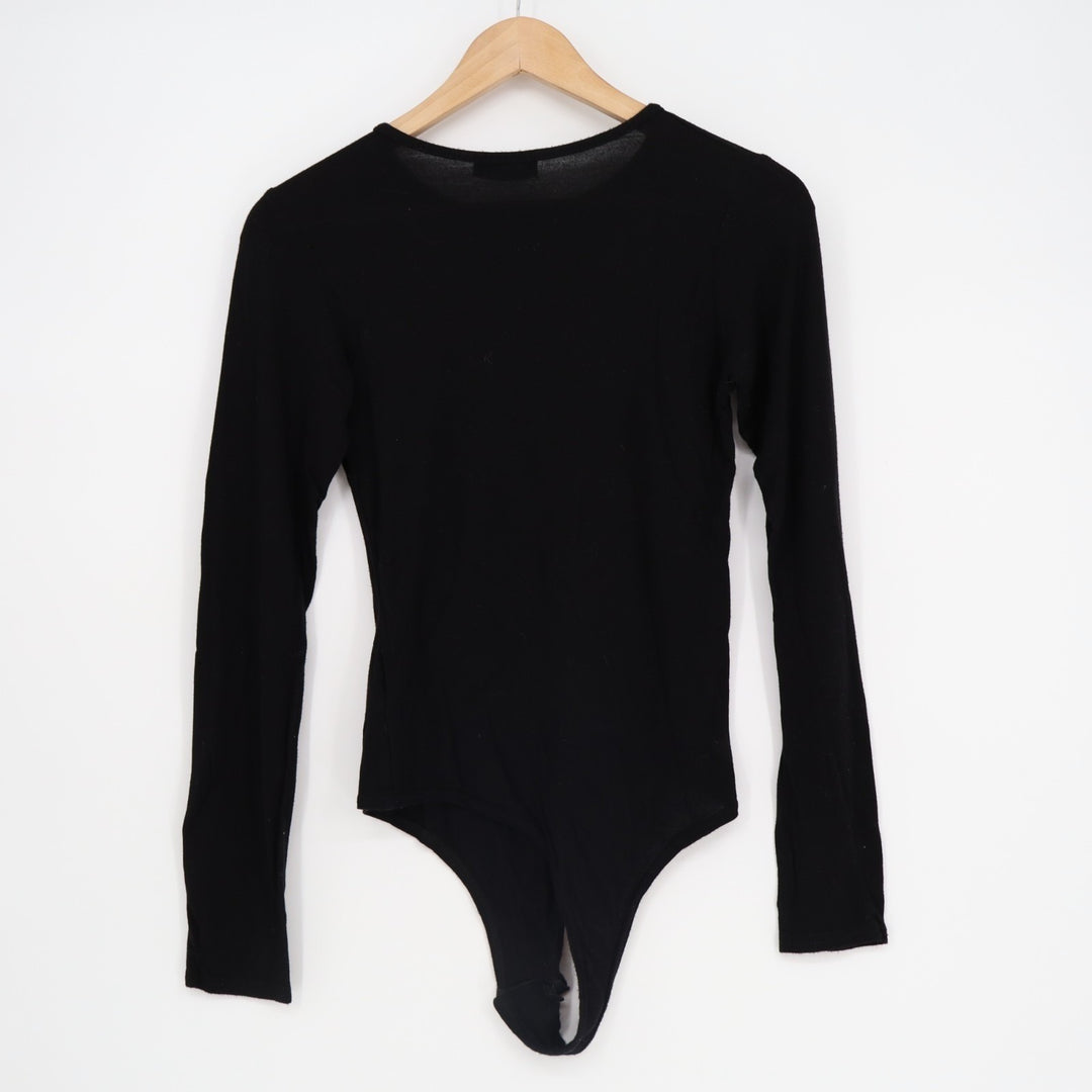 Pretty Little Thing Bodysuit Womens Black Cotton Round Neck Casual Long Sleeve
