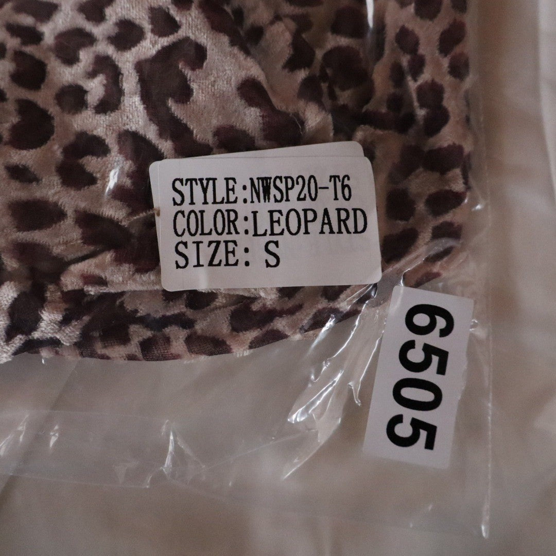 Naked Wardrobe Leopard Print Knotted Crop Top Brown Tan Small