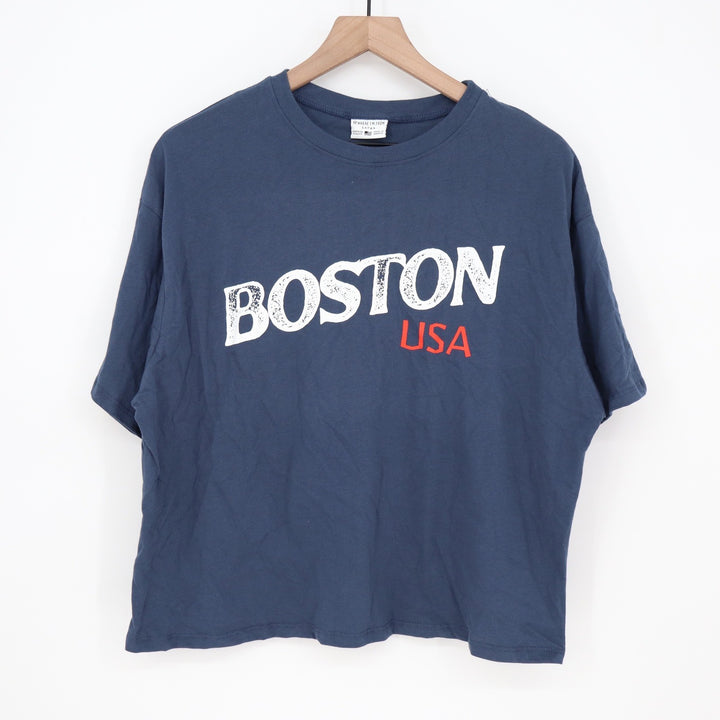 Where I\'m From Boston USA Navy Blue Graphic Easy Tee Boxy Cotton T-Shirt Large