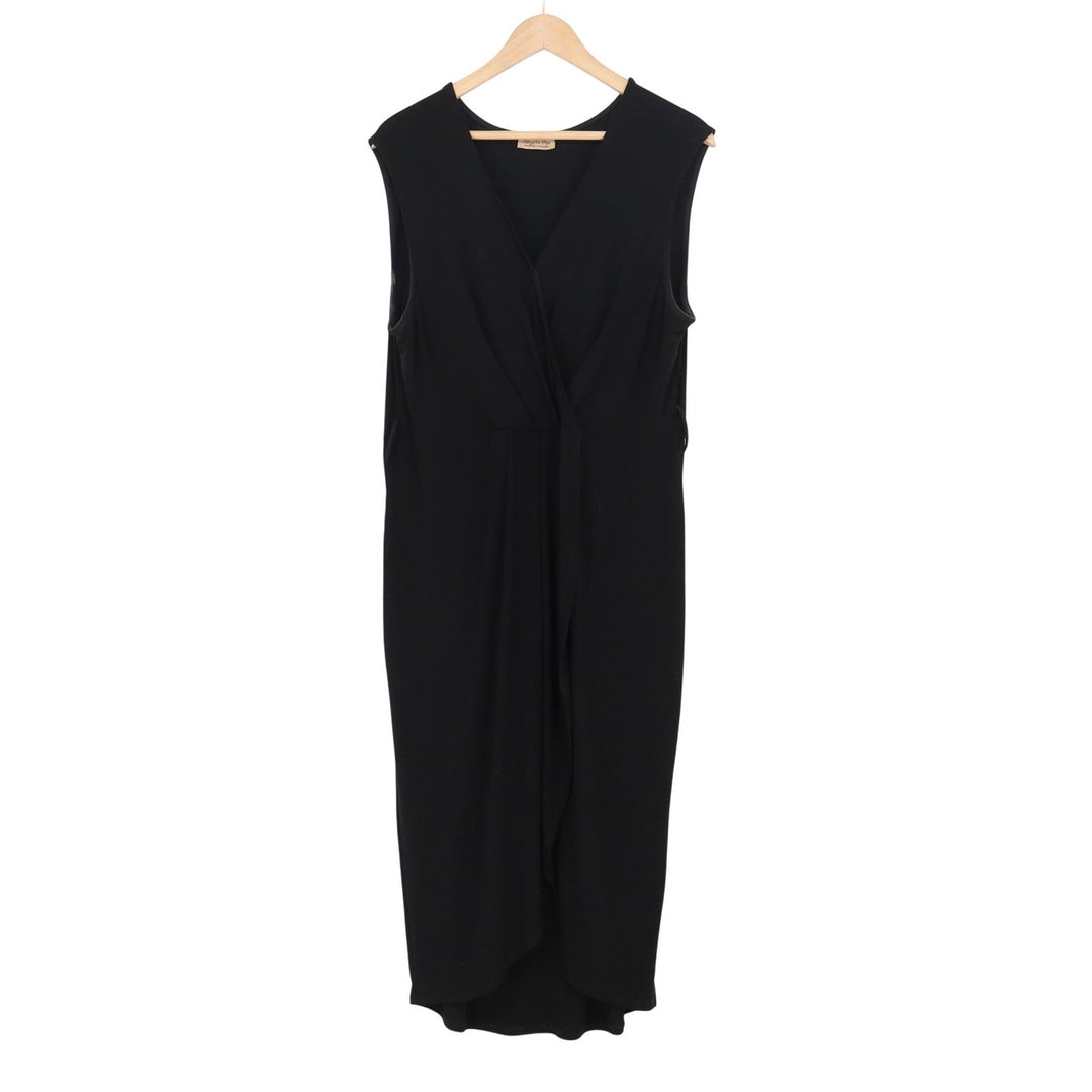 Janette Plus Black Sleeveless Wrap Front V-Neck Midi Dress XL