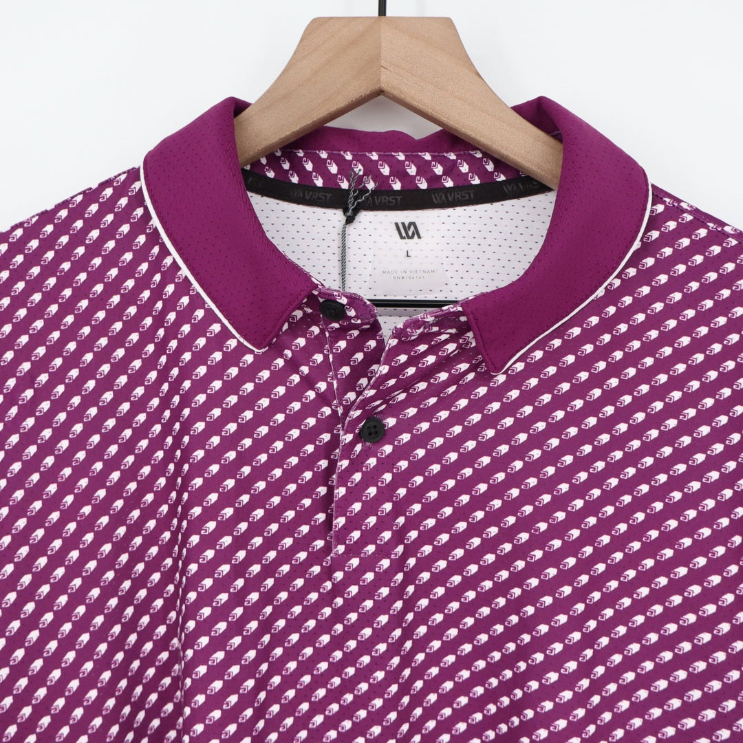 VRST Mens Contrast Printed Polo Roll Repeat Black Cherry Golf Shirt Large