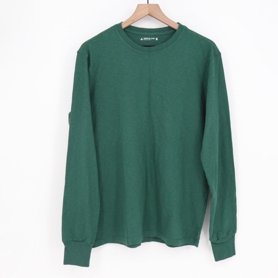 American Giant Premium Slub T-Shirt Mens Medium Green Crew Neck Long Sleeve