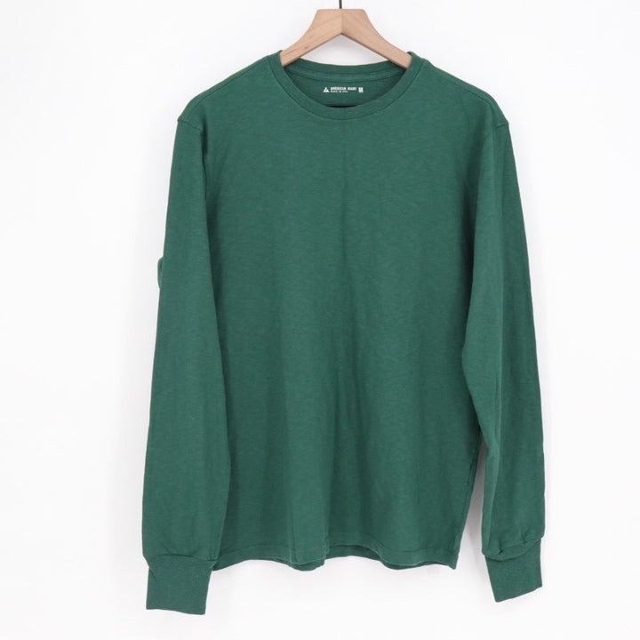 American Giant Premium Slub T-Shirt Mens Medium Green Crew Neck Long Sleeve