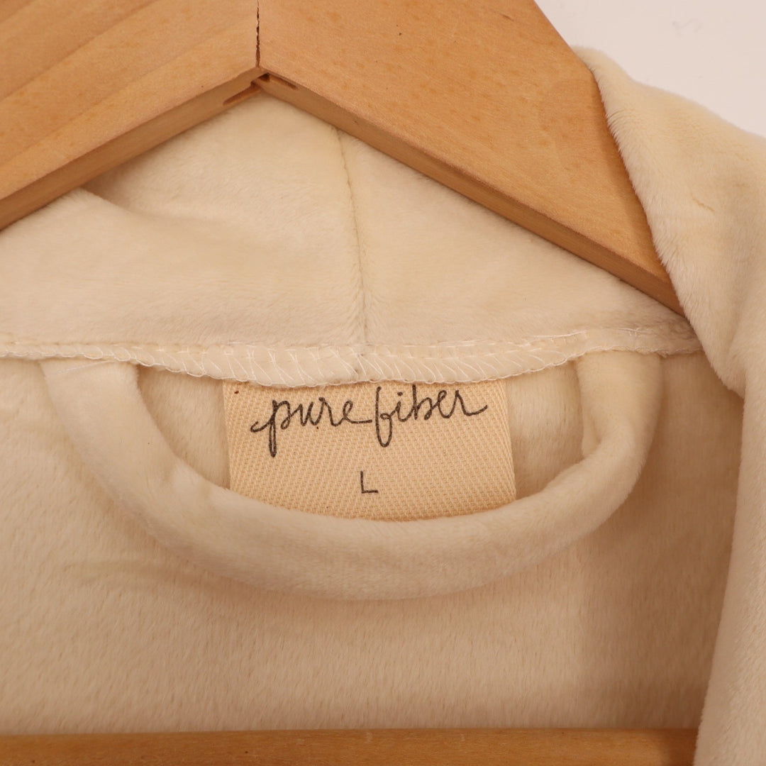 Pure Fiber Wrap Bathrobe Unisex Large Beige Stretch Fleece Tie Belt Shawl Collar