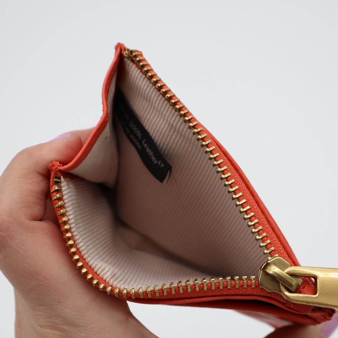 Margot New York Women's Red Pebbled Leather Credit Card Slots Zipper Wallet