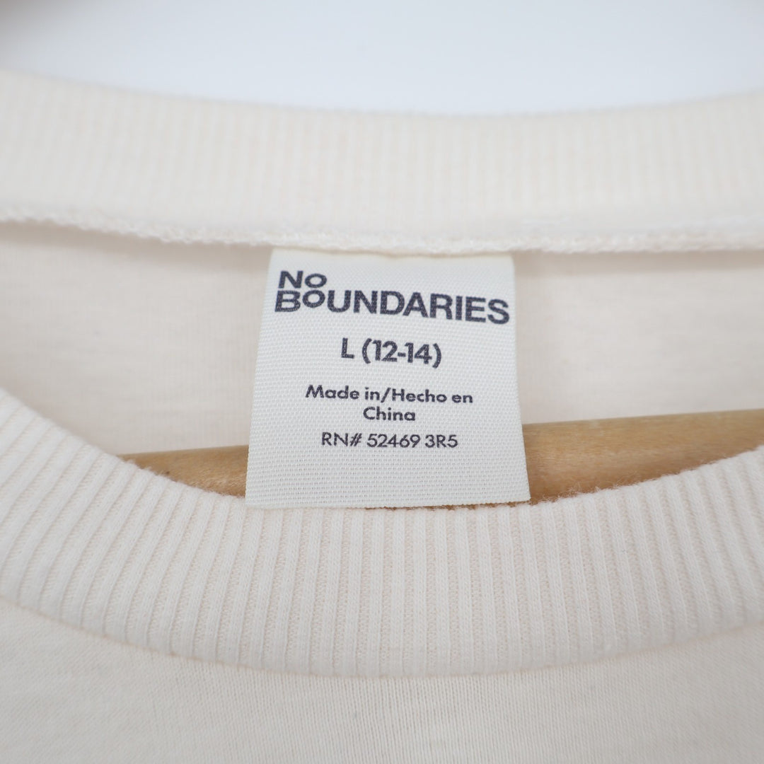 No Boundaries Crop T Shirt Womens L(12-14) White Poolside Club Graphic Crew Neck