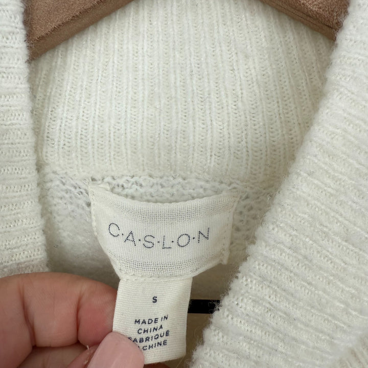Caslon Sweater Womens Small Beige Acrylic Raglan Sleeve High Neck High Low Hem