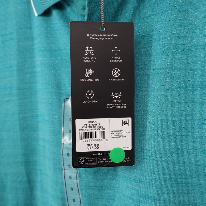 Walter Hagen Mens P11 Birdseye Athletic Fit Golf Polo Dark Aqua Blue Heather S