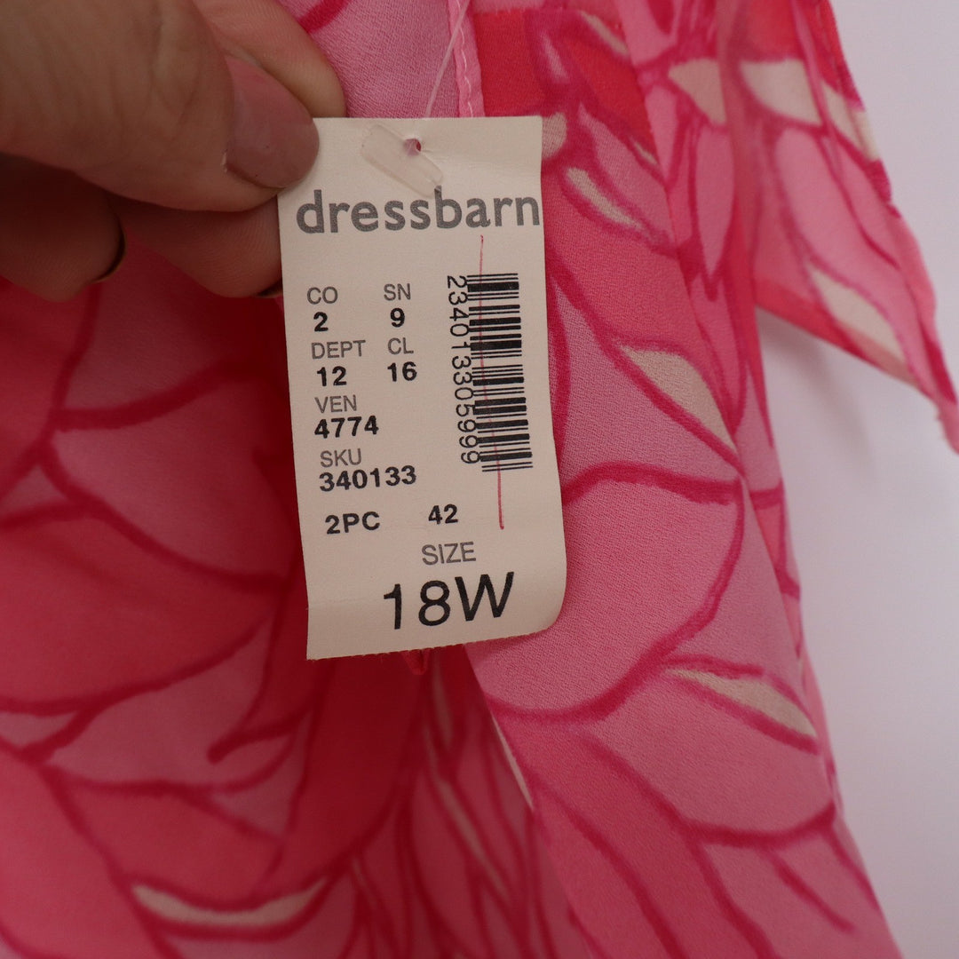 Dressbarn Woman Pink Floral Sequin Ruffle Sleeve V-Neck Blouse Top 18W NEW