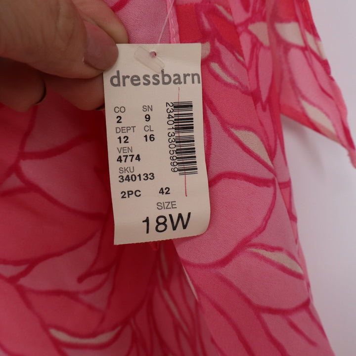 Dressbarn Woman Pink Floral Sequin Ruffle Sleeve V-Neck Blouse Top 18W NEW