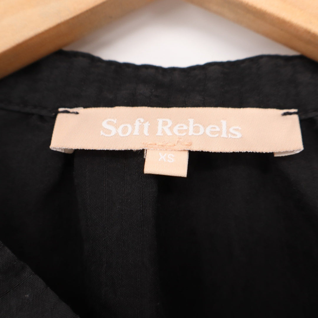 Soft Rebels Black Midi Shirt Dress XS Mandarin Collar Bib Front 3/4 Sleeve