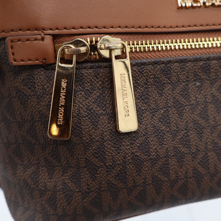 Michael Kors Abbey Medium Backpack Brown Signature Logo MK Gold Hardware Bag