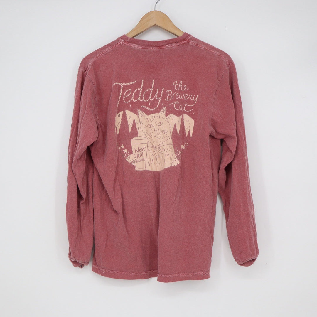 Comfort Colors West Kill Brewing Teddy the Brewery Cat Long Sleeve Shirt Red M