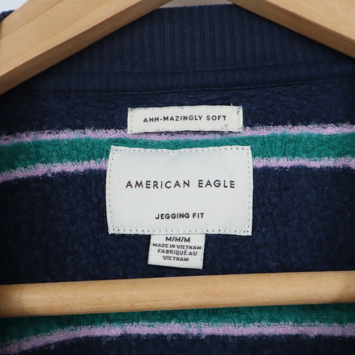 American Eagle Striped Jegging Fit Sweatshirt Navy Teal Purple Raglan Medium
