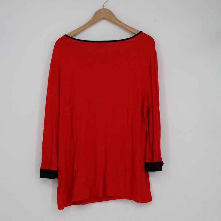 The Limited Collection Red Long Sleeve Scoop Neck Blouse Black Trim XL