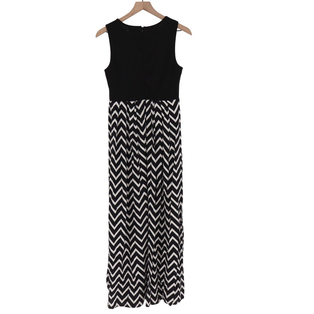 TEMT Womens Black White Chevron Maxi Dress Sleeveless Round Neck Size M