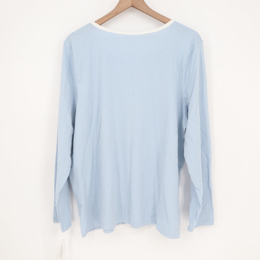Charter Club Intimates Pajama Shirt Women 2XL Blue Cotton Round Neck Long Sleeve