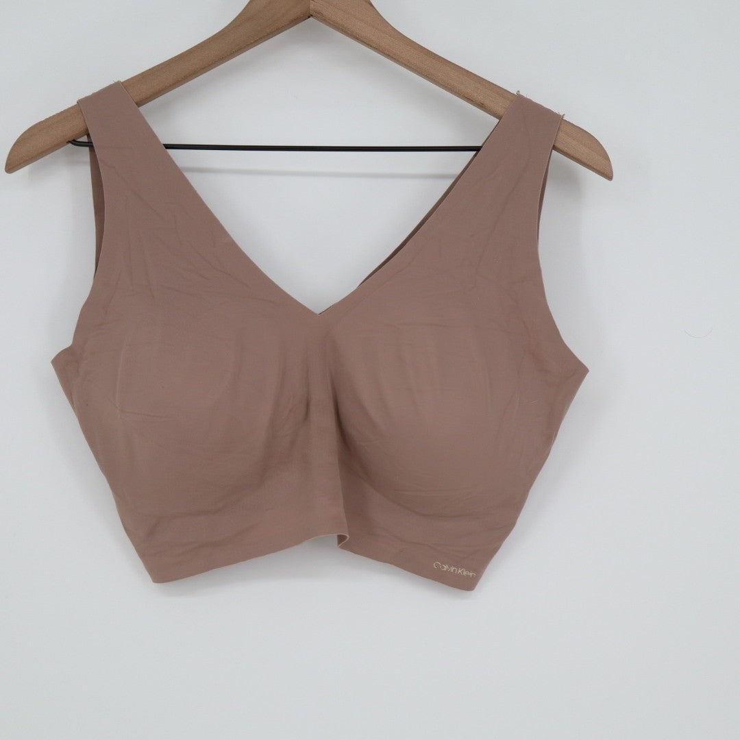 Calvin Klein Invisibles Lightly Lined Bralette Bra Women XL Brown Stretch V-Neck