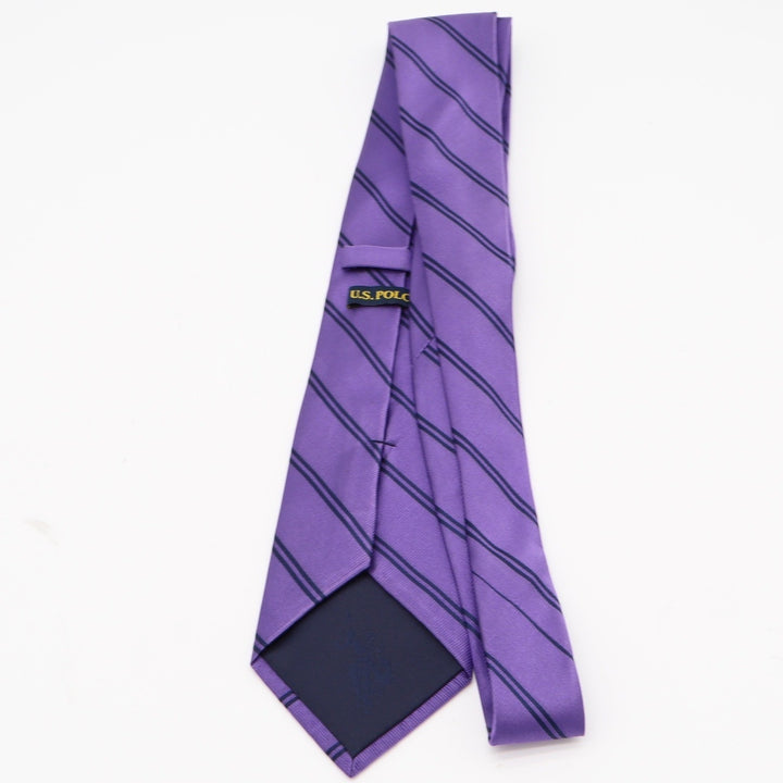 U.S. Polo Assn. Necktie Mens OS Striped Purple Navy Blue Classic Excellent