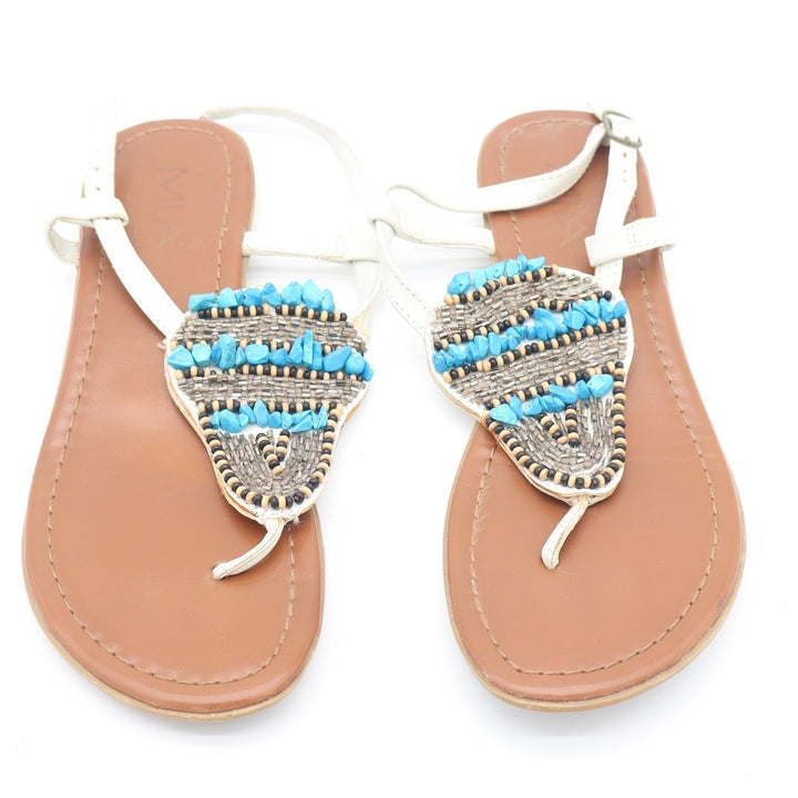 MIA Emma White Beaded Turquoise Boho Thong Slingback Sandals Womens Size 8