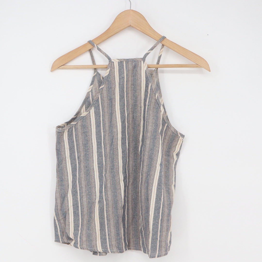 Paper Crane Linen Top Womens S Striped Blue Halter Sleeveless Fair