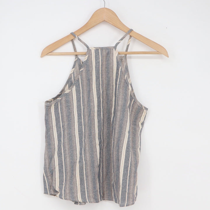Paper Crane Linen Top Womens S Striped Blue Halter Sleeveless Fair