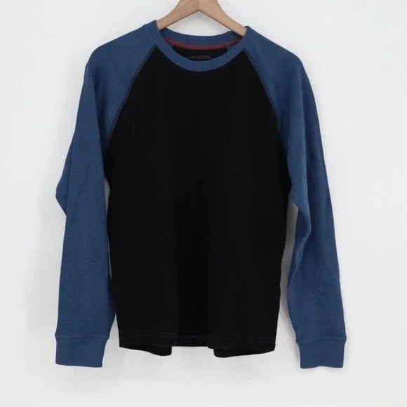 American Giant French Rib T-Shirt Mens Small Black Blue Colorblock Raglan Sleeve