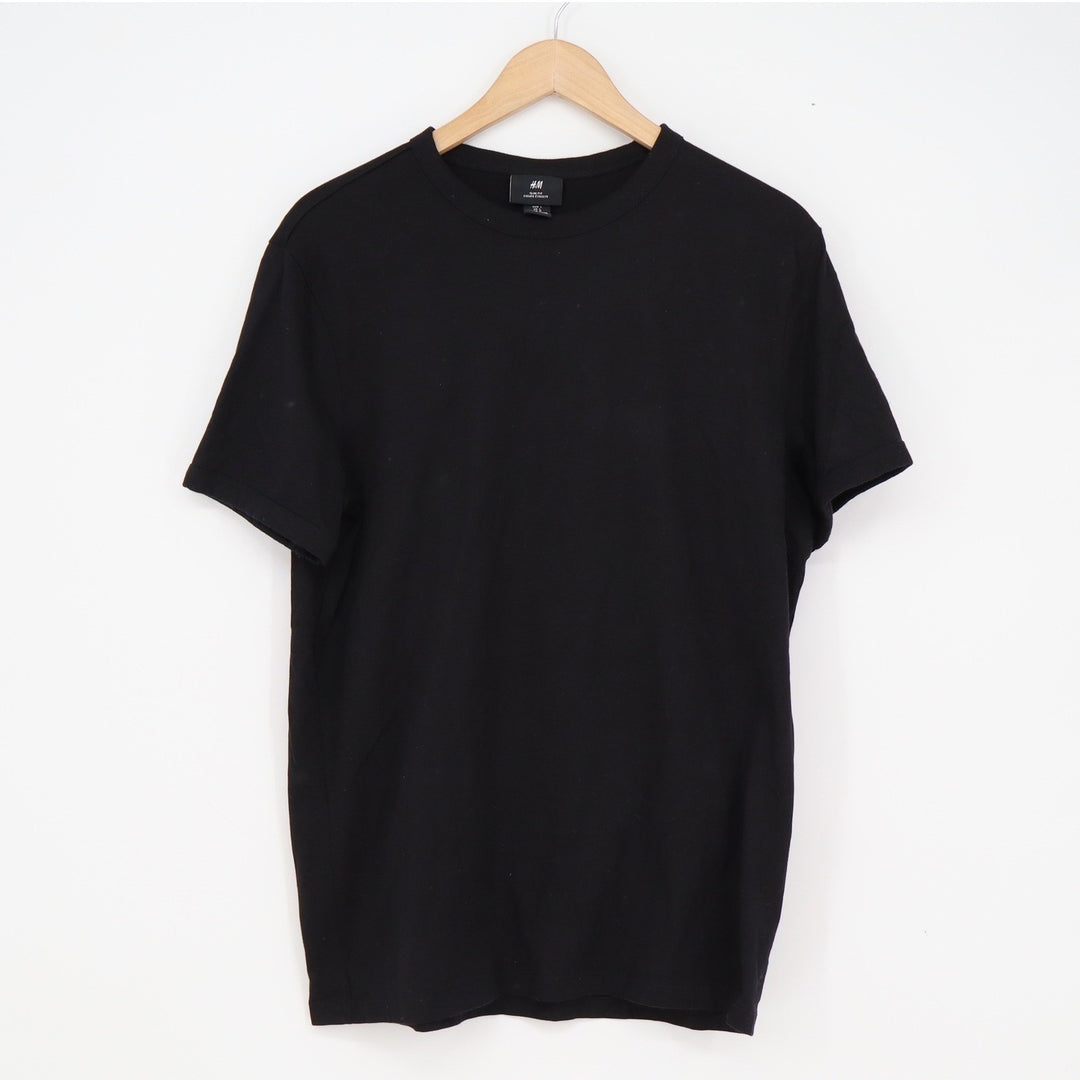 HM Mens Slim Fit Crew Neck Short Sleeve Cotton T-Shirt Black Size L