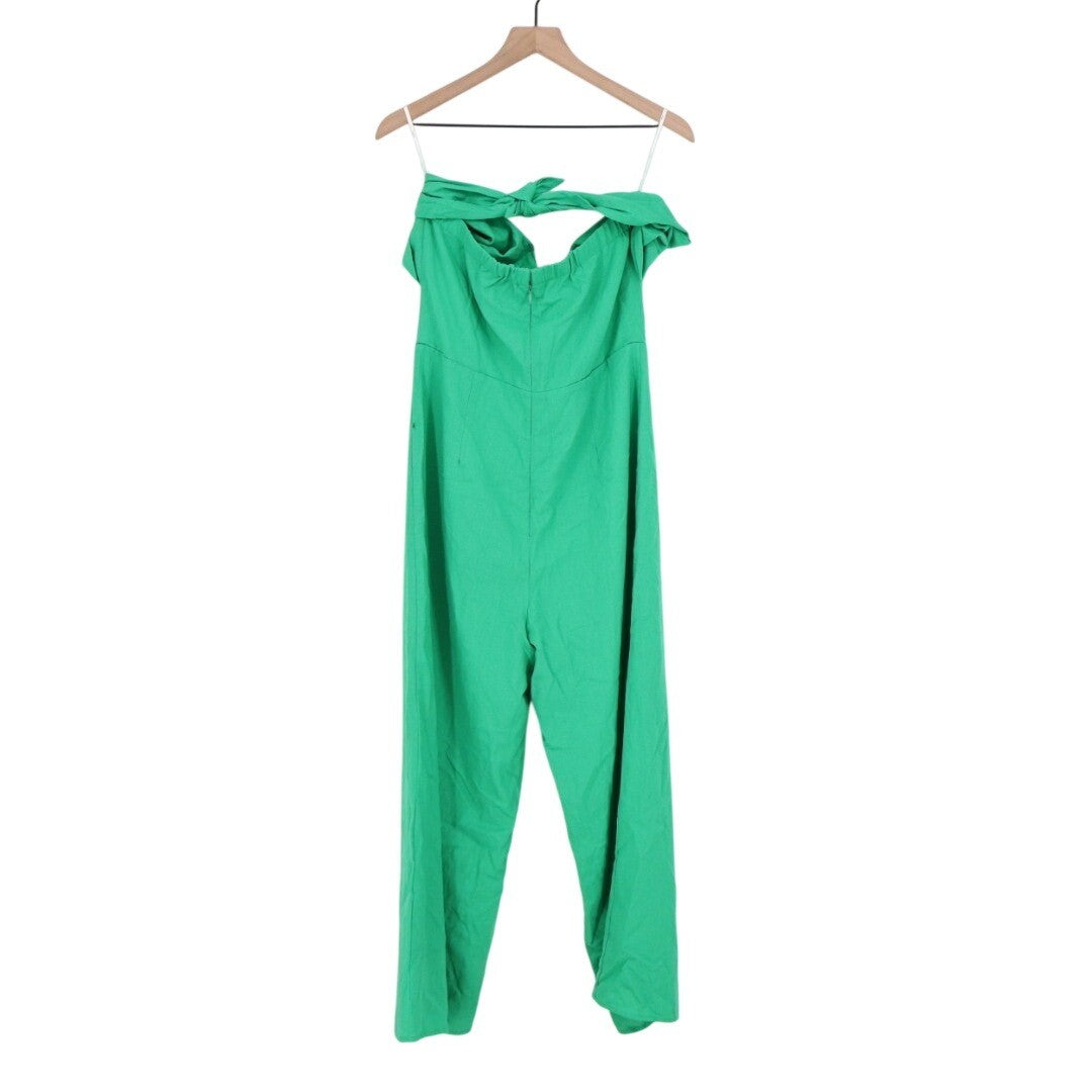 Lulus Sunshine Aura Strapless Jumpsuit Womens XL Green Lined Linen Tie-Front