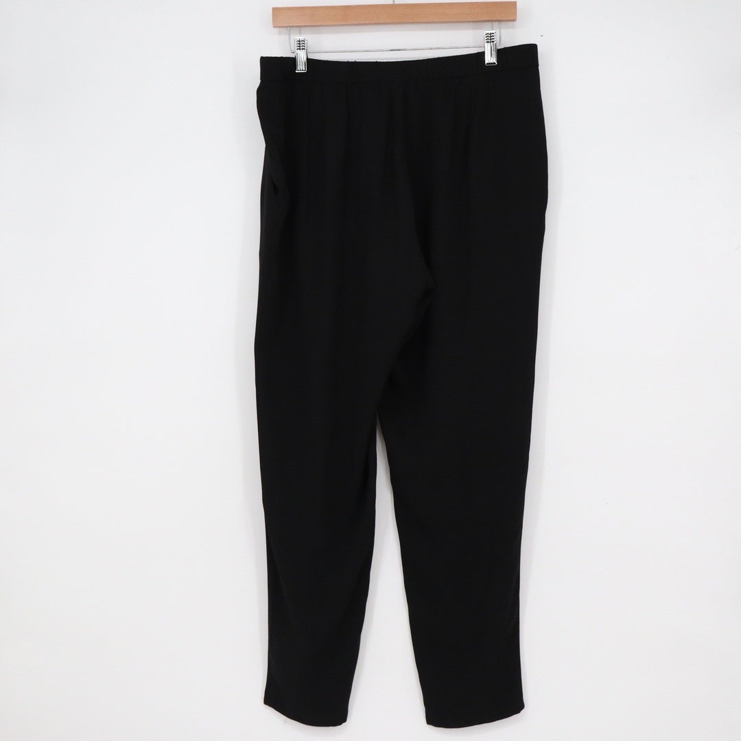 Eileen Fisher Black Elastic Waist Pull On Tapered Leg Trousers Pants Medium