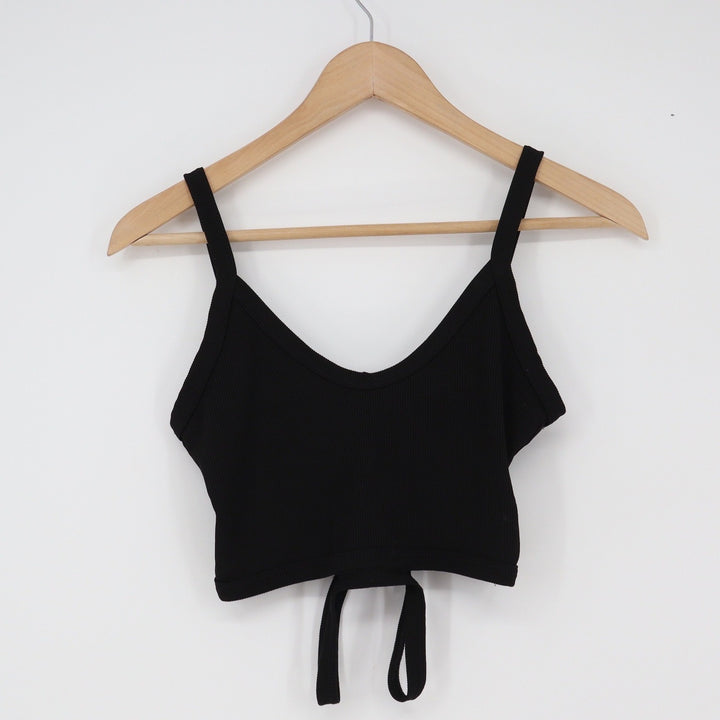 SHEIN Crop Top Womens XS Cami Black Ribbed Tie Back Excellent