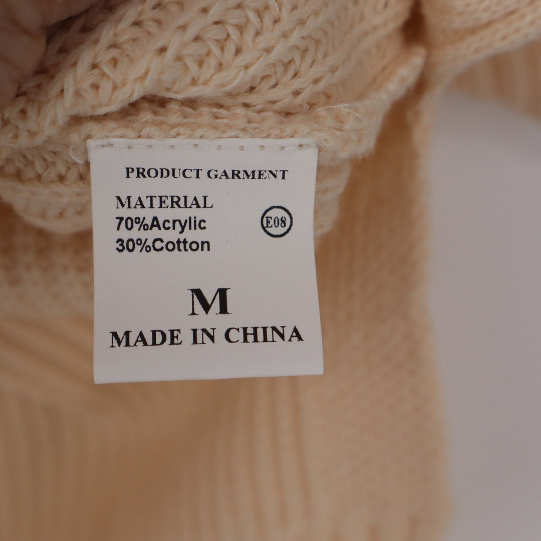 Cream V-Neck Ribbed Knit Oversized Sweater Vest Sleeveless Pullover Medium