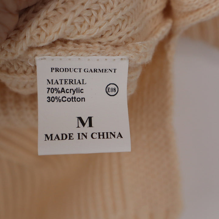 Cream V-Neck Ribbed Knit Oversized Sweater Vest Sleeveless Pullover Medium