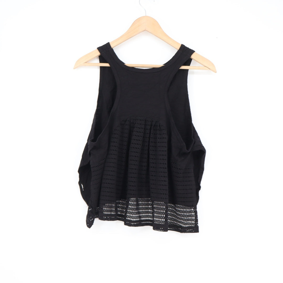 Black Racerback Mesh Layered Crop Tank Top Sleeveless Sporty Streetwear NFE0414