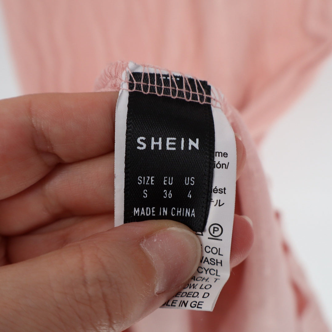 SHEIN Pink Textured Open Back Tie Maxi Dress Long Sleeve Bodycon AV795 Small