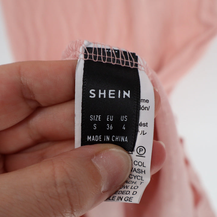 SHEIN Pink Textured Open Back Tie Maxi Dress Long Sleeve Bodycon AV795 Small