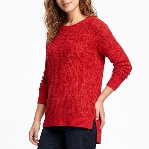 Old Navy Sweater Womens Large Red Knit Stretch Long Sleeve Crew Neck Pullover