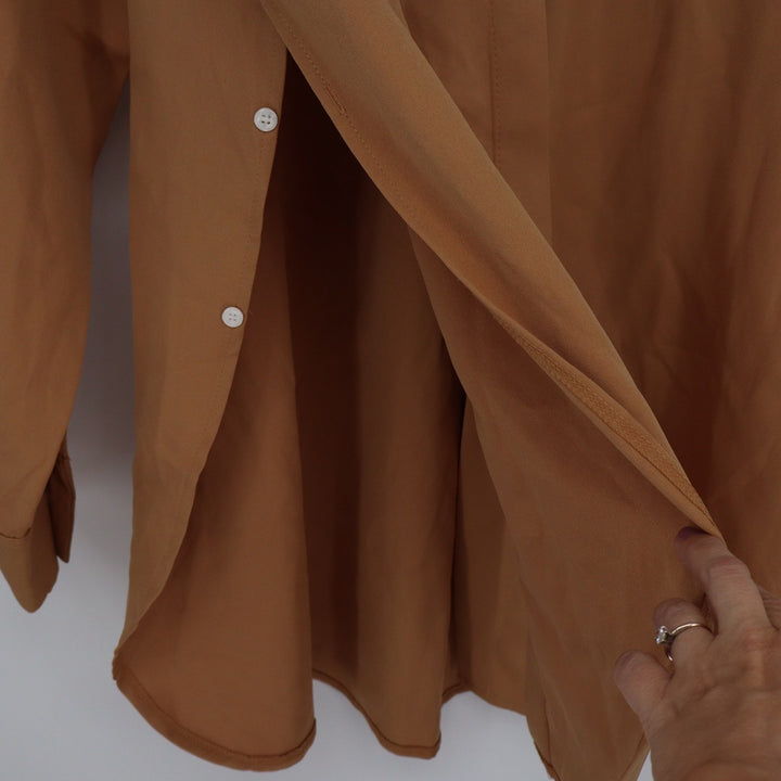 The Warmy Womens 2XL Camel Brown Oversized Longline Button Down Tunic Shirt