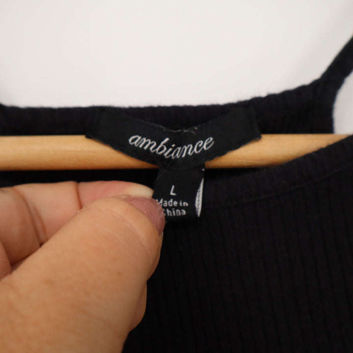 Ambiance Black Ribbed High Neck Sleeveless Bodysuit Size L