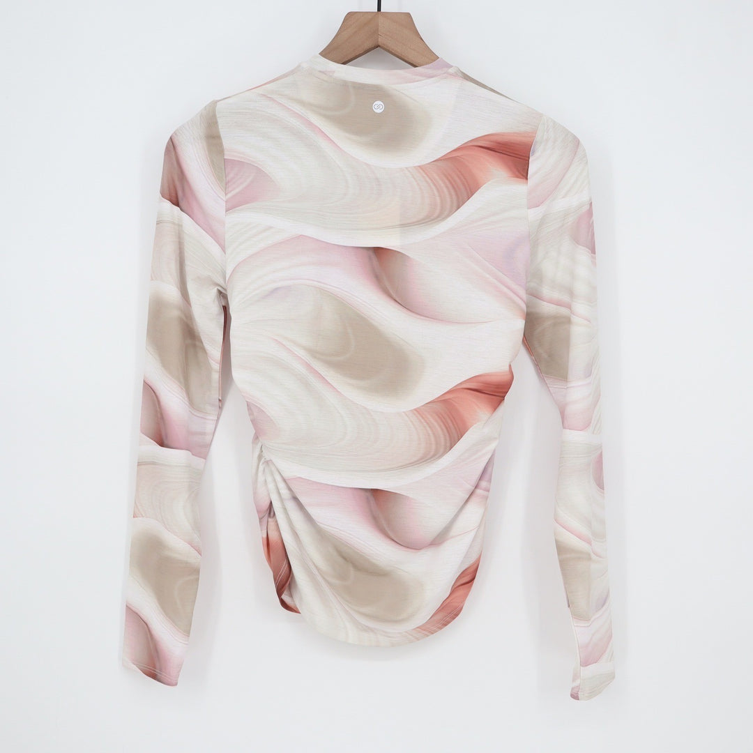CALIA Tissue Texture LS Crew Dunes Coral Ruched Top XS