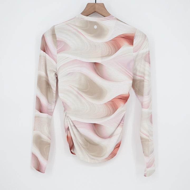 CALIA Tissue Texture LS Crew Dunes Coral Ruched Top XS