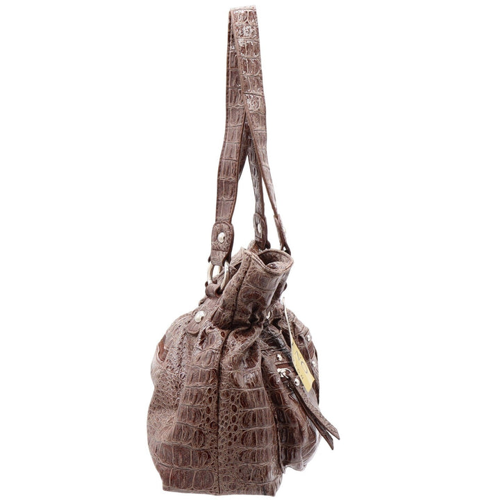 Bueno Shoulder Bag Womens Medium Brown Croc Embossed Faux Leather NEW