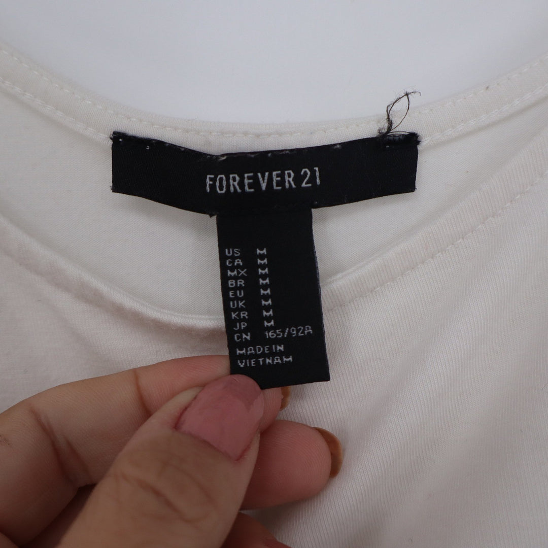 Forever 21 Womens Ribbed Scoop Neck Bodysuit Cream Off-White Size M