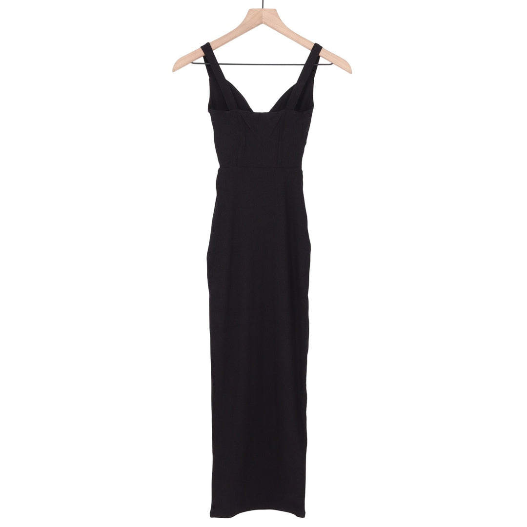 Naked Wardrobe Black Ribbed Corset Maxi Dress XS Sweetheart Bodycon