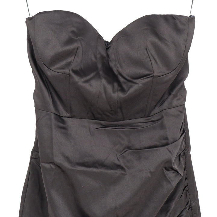 Naked Wardrobe The Statement Black Satin Strapless Ruched Mini Dress XL
