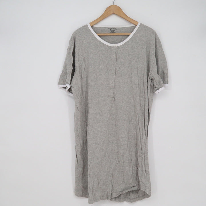 Swinging on a Star Gray Cotton Henley Nightgown Ringer Sleep Shirt One Size