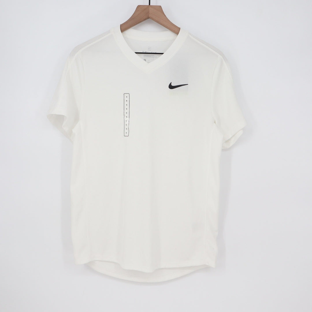 Nike Court Dri-FIT Mens Tennis Shirt White V-Neck Size S