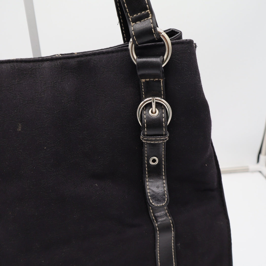 Rosetti Shoulder Bag Womens Large Tote Black Tonal Floral Buckle Trim Good