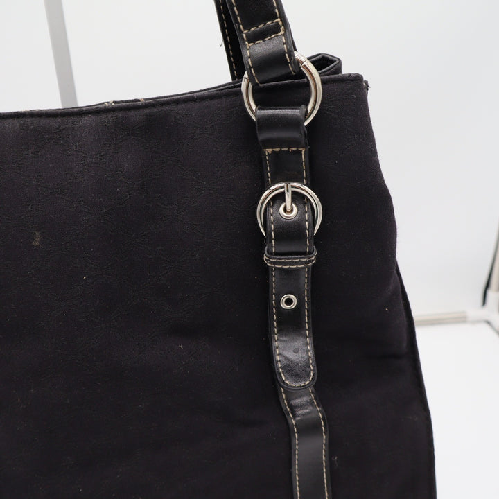 Rosetti Shoulder Bag Womens Large Tote Black Tonal Floral Buckle Trim Good