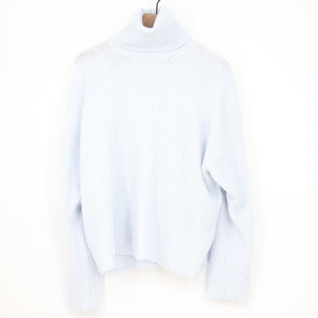 HM Light Blue Ribbed Turtleneck Sweater Oversized Knit Pullover Medium